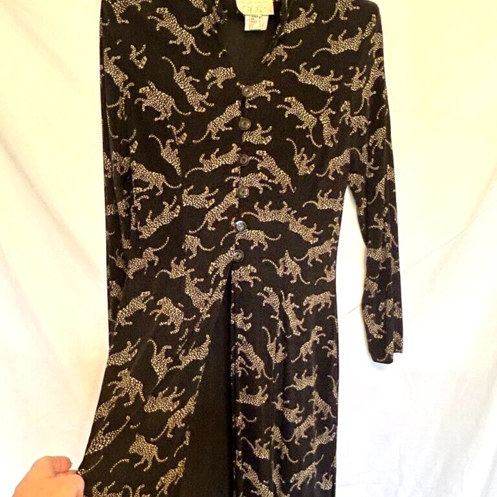 Cache Black Animal Print Long 7-Buttons Down Long… - image 4